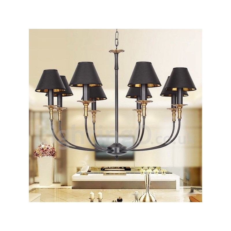 Lustre contemporain noir rétro à 8 lumières de style bougie