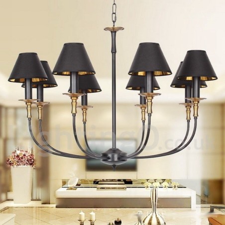 Lustre contemporain noir rétro à 8 lumières de style bougie