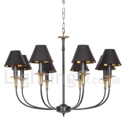 Lustre contemporain noir rétro à 8 lumières de style bougie