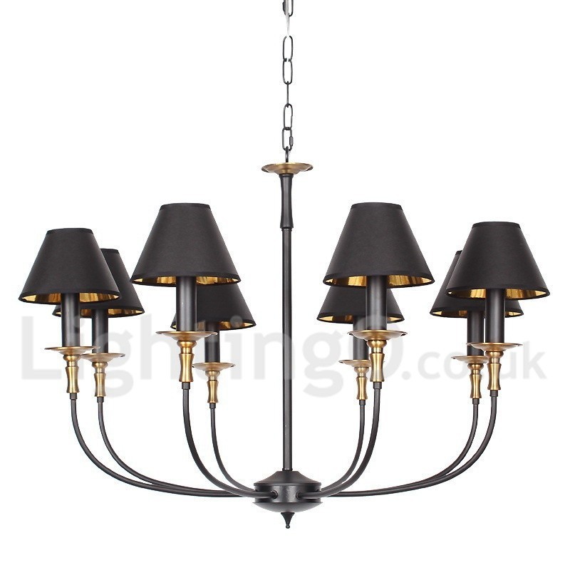 Lustre contemporain noir rétro à 8 lumières de style bougie