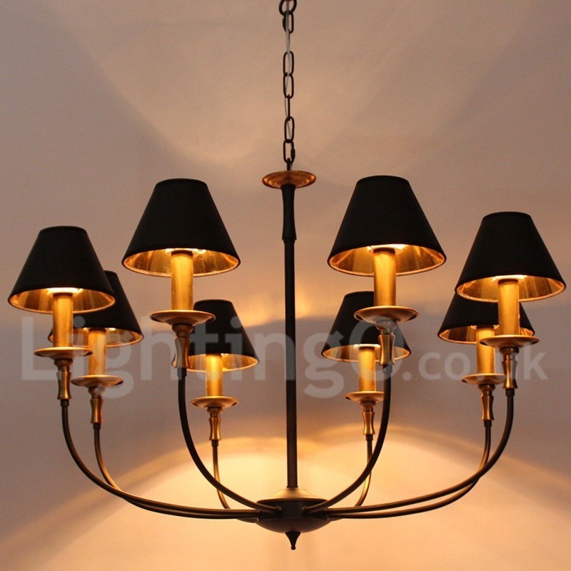 Lustre contemporain noir rétro à 8 lumières de style bougie