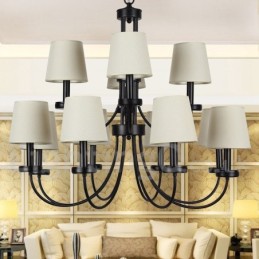 Lustre rétro contemporain à 12 lumières, style bougie noir à 2 niveaux