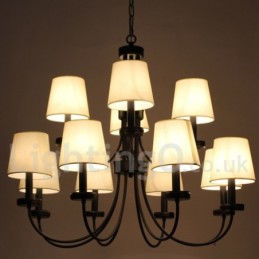 Lustre rétro contemporain à 12 lumières, style bougie noir à 2 niveaux