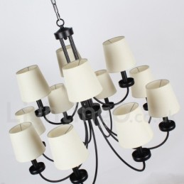 Lustre rétro contemporain à 12 lumières, style bougie noir à 2 niveaux