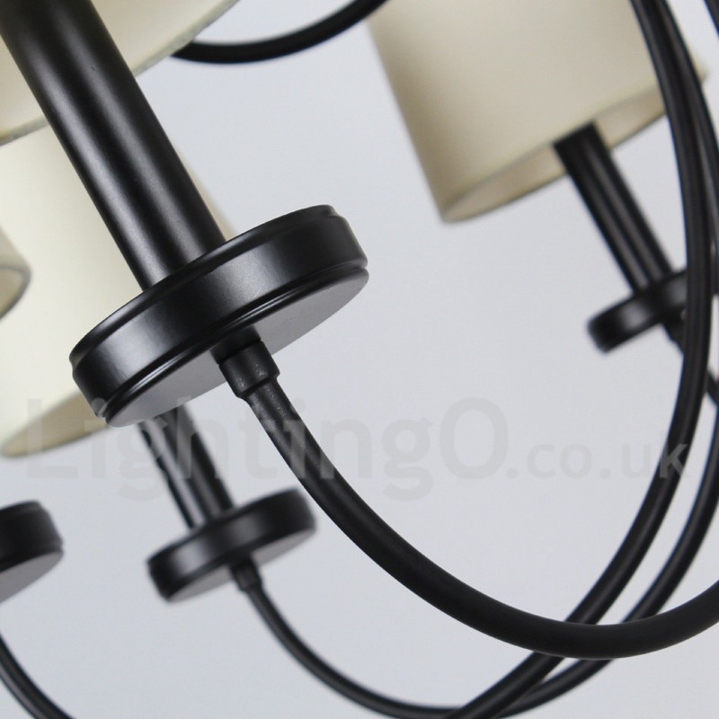 Lustre rétro contemporain à 12 lumières, style bougie noir à 2 niveaux