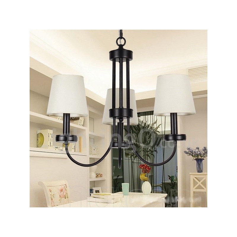 Lustre rétro contemporain noir à 3 lumières de style bougie