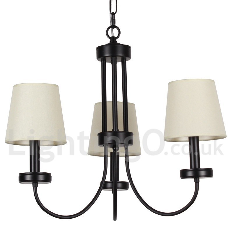 Lustre rétro contemporain noir à 3 lumières de style bougie