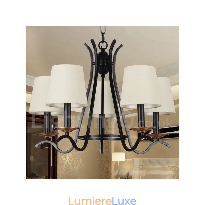Lustre noir rétro contemporain à 5 lumières de style bougie