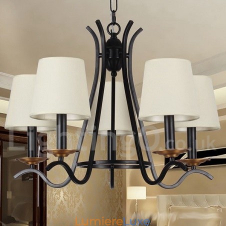 Lustre noir rétro contemporain à 5 lumières de style bougie