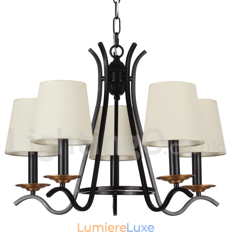 Lustre noir rétro contemporain à 5 lumières de style bougie