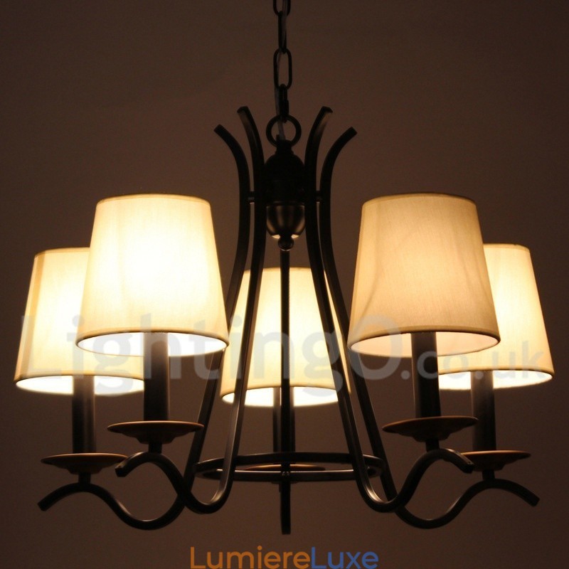 Lustre noir rétro contemporain à 5 lumières de style bougie
