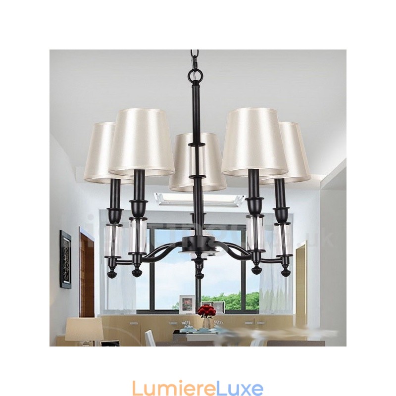 Lustre noir à 5 lumières et 2 niveaux, style rétro contemporain, style bougie