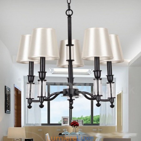 Lustre noir à 5 lumières et 2 niveaux, style rétro contemporain, style bougie