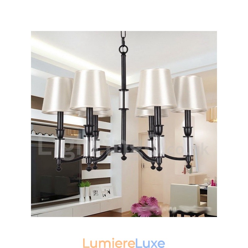 Lustre noir rétro contemporain à 6 lumières de style bougie