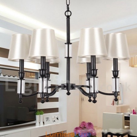 Lustre noir rétro contemporain à 6 lumières de style bougie