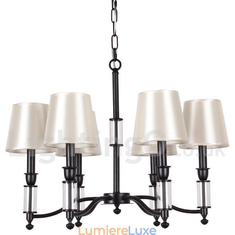 Lustre noir rétro contemporain à 6 lumières de style bougie