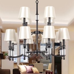 Lustre rétro contemporain noir à 12 lumières et 2 niveaux, style bougie