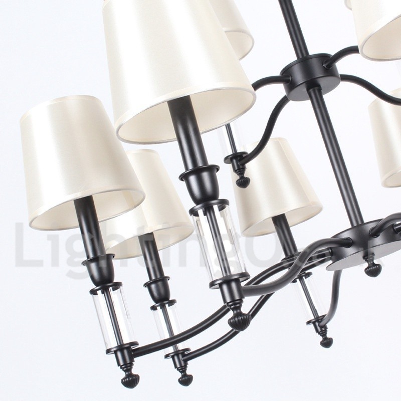 Lustre rétro contemporain noir à 12 lumières et 2 niveaux, style bougie