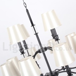 Lustre rétro contemporain noir à 12 lumières et 2 niveaux, style bougie