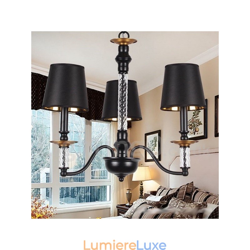 Lustre rétro noir à 3 lumières de style bougie
