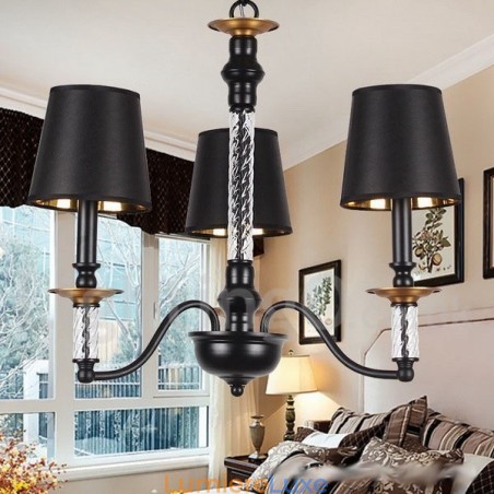 Lustre rétro noir à 3 lumières de style bougie