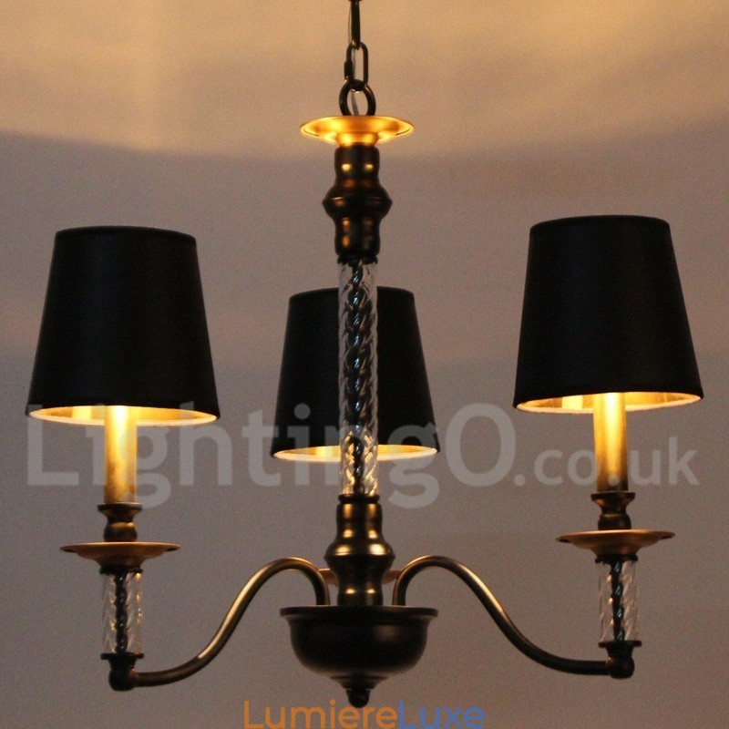 Lustre rétro noir à 3 lumières de style bougie