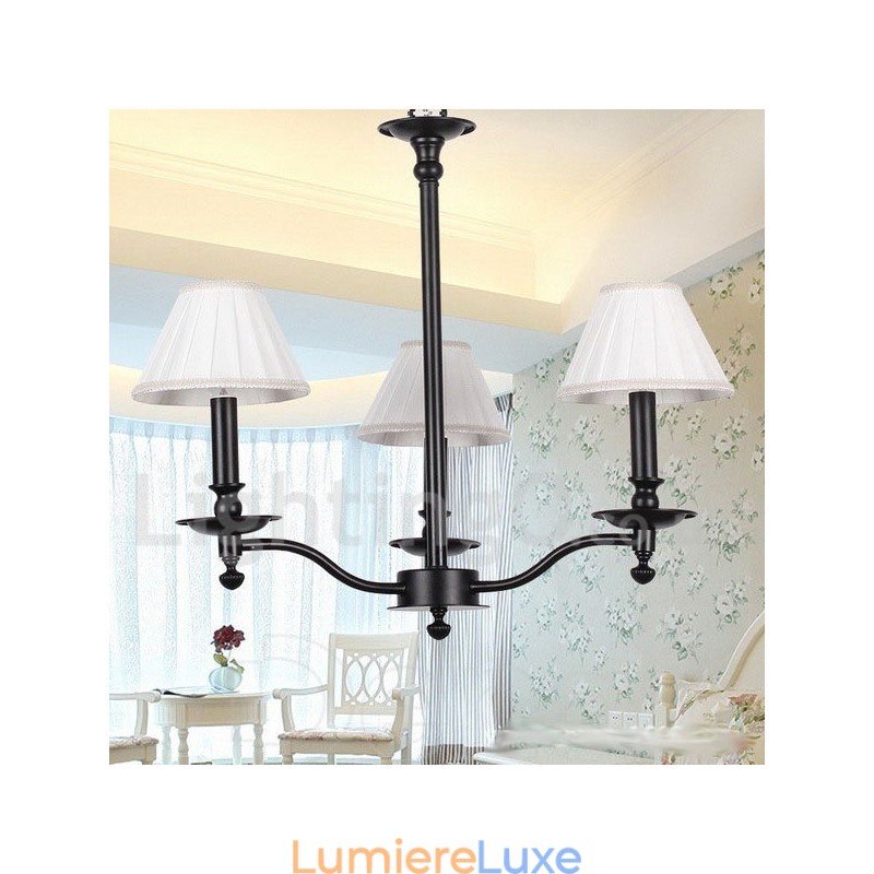 Lustre rétro contemporain noir à 3 lumières de style bougie