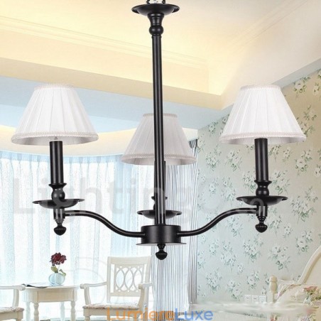 Lustre rétro contemporain noir à 3 lumières de style bougie