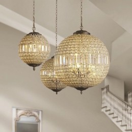 Plafonnier suspendu en cristal K9 moderne Globe, lustre d'intérieur, luminaires à tambour