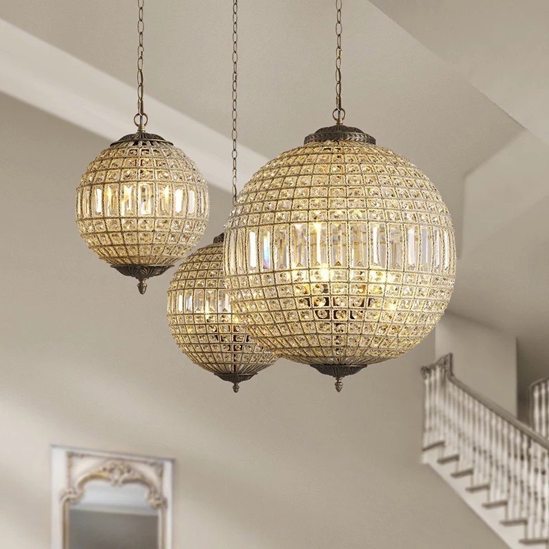 Plafonnier suspendu en cristal K9 moderne Globe, lustre d'intérieur, luminaires à tambour