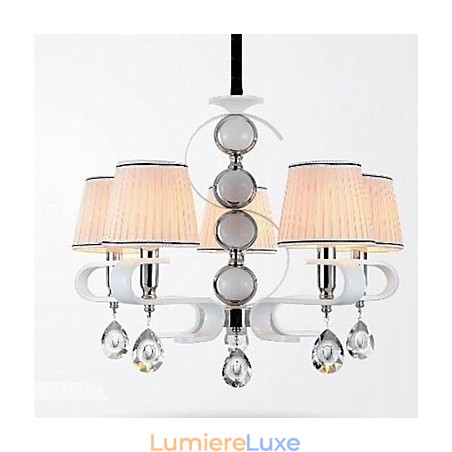 Lustre en tissu 5 lumières de haute qualité, anneau en argent et jade blanc Lustre en tissu 5 lumières de haute qualité, anneau en argent et jade blanc