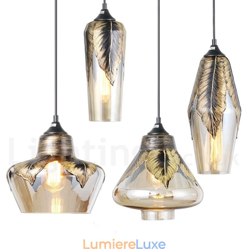 Lampe à suspension rétro européenne en verre pour salon