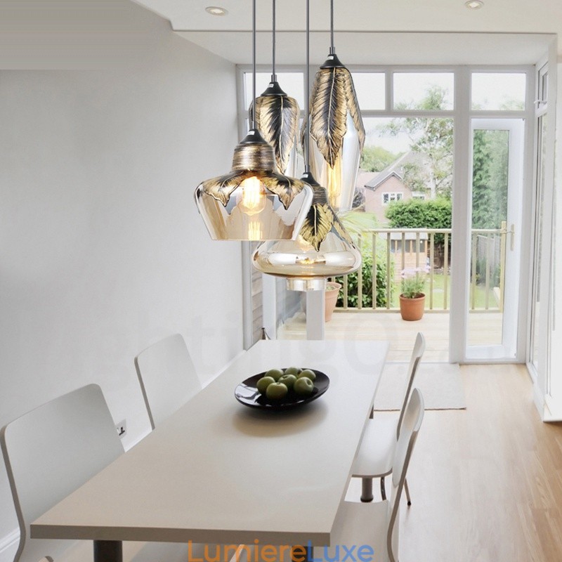 Lampe à suspension rétro européenne en verre pour salon