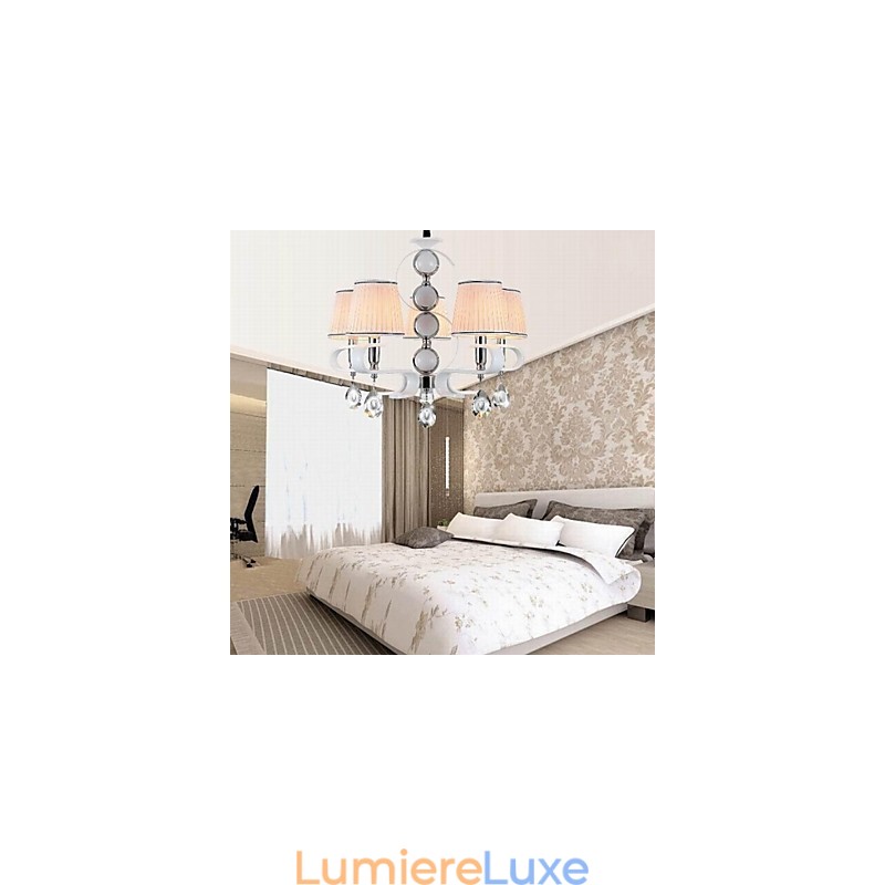 Lustre en tissu 5 lumières de haute qualité, anneau en argent et jade blanc