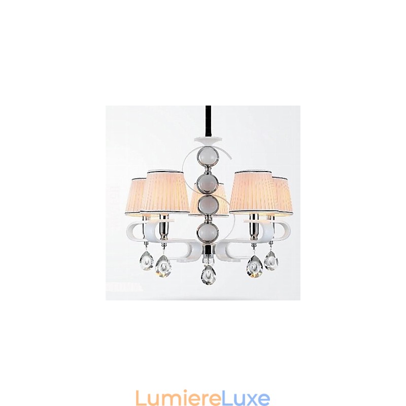 Lustre en tissu 5 lumières de haute qualité, anneau en argent et jade blanc