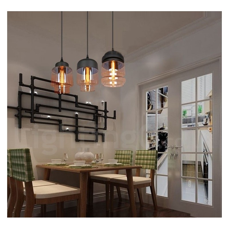 Suspension en verre rustique Lampe suspendue de salon européenne