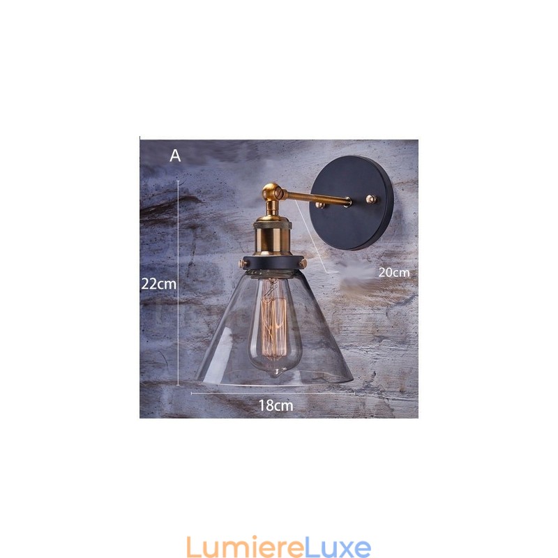 Applique murale rustique à 1 lumière avec abat-jour en verre pour chambre à coucher
