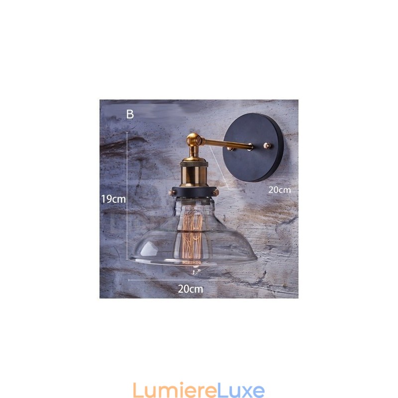 Applique murale rustique à 1 lumière avec abat-jour en verre pour chambre à coucher