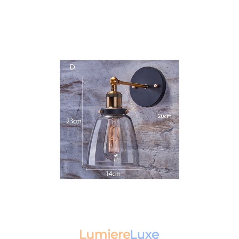Applique murale rustique à 1 lumière avec abat-jour en verre pour chambre à coucher