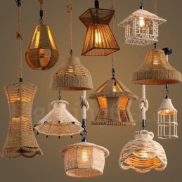 1 lampe suspendue rustique Lodge Cafe en corde de chanvre