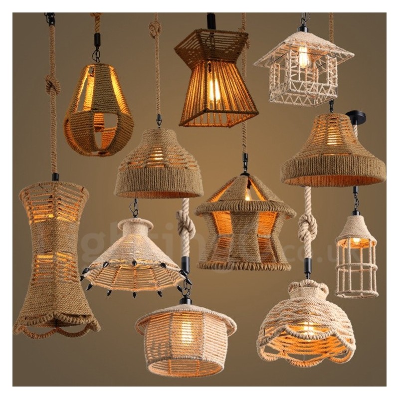 1 lampe suspendue rustique Lodge Cafe en corde de chanvre
