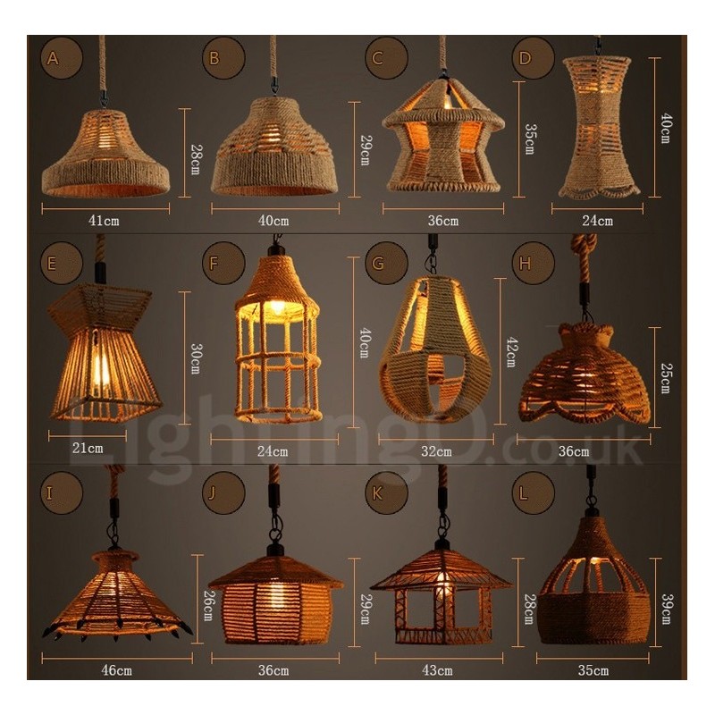 1 lampe suspendue rustique Lodge Cafe en corde de chanvre