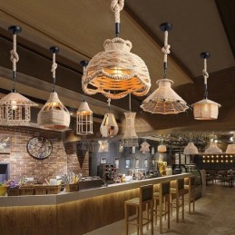 1 lampe suspendue rustique Lodge Cafe en corde de chanvre