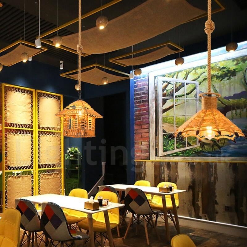 1 lampe suspendue rustique Lodge Cafe en corde de chanvre