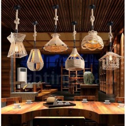 1 lampe suspendue rustique Lodge Cafe en corde de chanvre