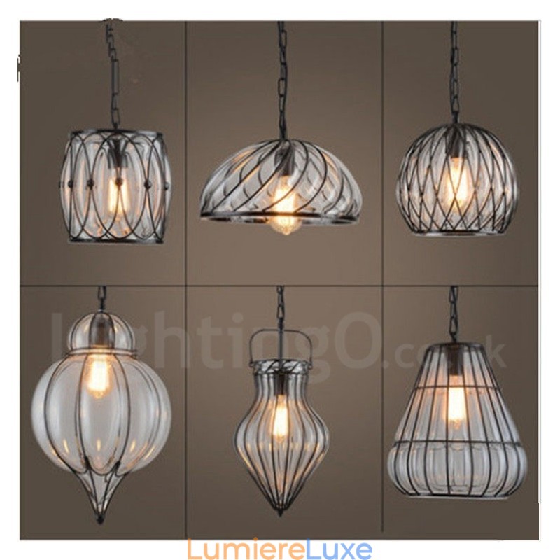 Suspension vintage en verre à 1 lumière pour café, loft