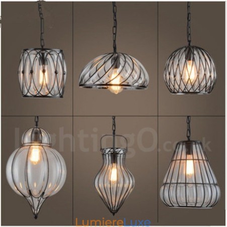 Suspension vintage en verre à 1 lumière pour café, loft Suspension vintage en verre à 1 lumière pour café, loft