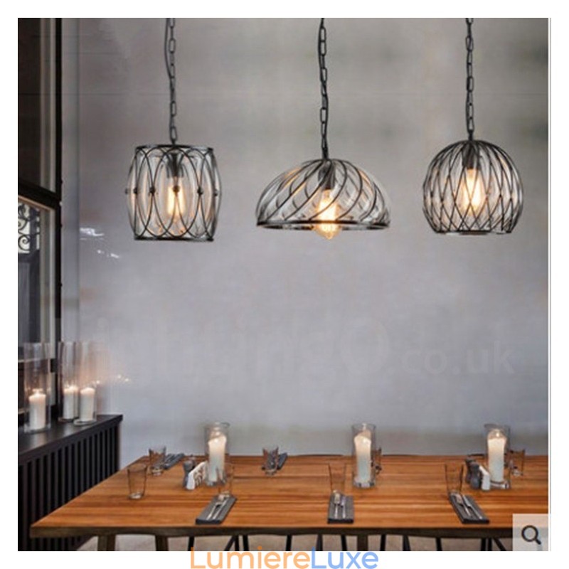 Suspension vintage en verre à 1 lumière pour café, loft
