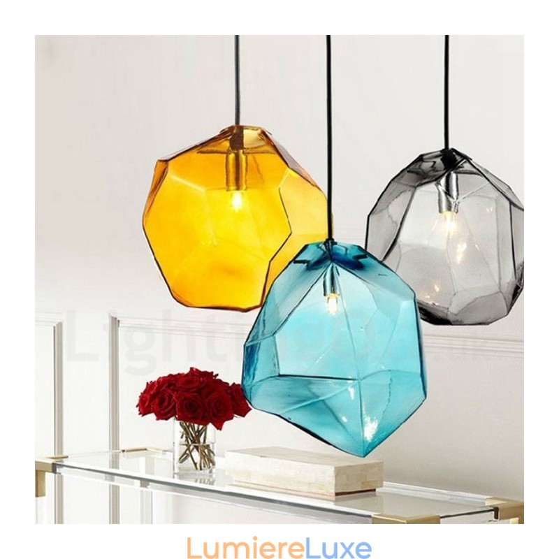 Suspension rustique Lodge à 1 lumière avec abat-jour en verre