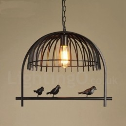 Suspension rustique rétro en forme de cage à oiseaux avec abat-jour en acier